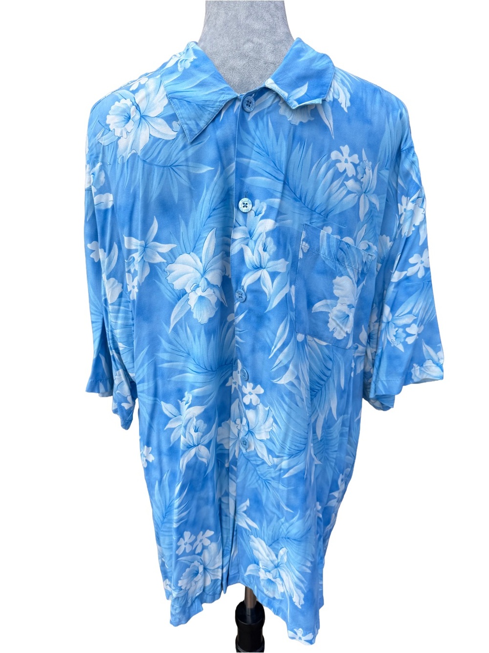 VTG Honolua Surf Co Rayon Hawaiian Shirt XL Blue Floral Aloha Palm Resortwear